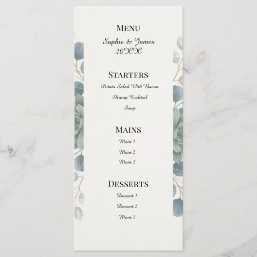 Stofbruine Eucalyptus Bruiloftsmenu Menu (Voorkant)