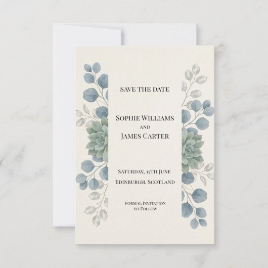 Stofbruine Eucalyptus Save The Date Kaart (Voorkant)
