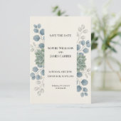 Stofbruine Eucalyptus Save The Date Kaart (Staand voorkant)
