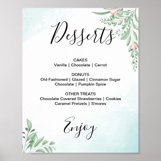 Stofbruine Eucalyptus Trouw Dessert Menu Bord Poster (Voorkant)