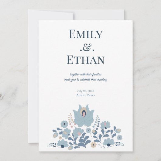 Stofbruine Folk Bloemen Bruiloft Uitnodiging (Voorkant)