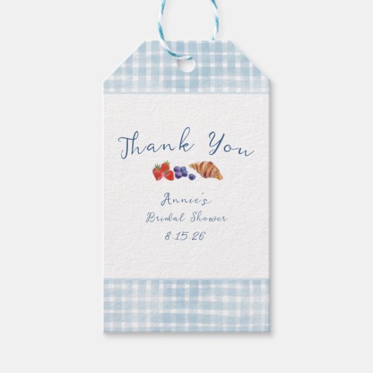 Stofbruine geruite bruidsbrunch: bedankt voor jull cadeaulabel (Voorkant)