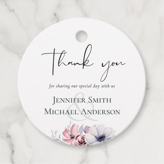 Stofbruine Koraal Bloem Slank Bruiloft Bedankt Bedankjes Labels (Voorkant)