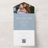 Stofbruine Monogram QR-code Foto Trouwdatum All In One Uitnodiging (Binnen)