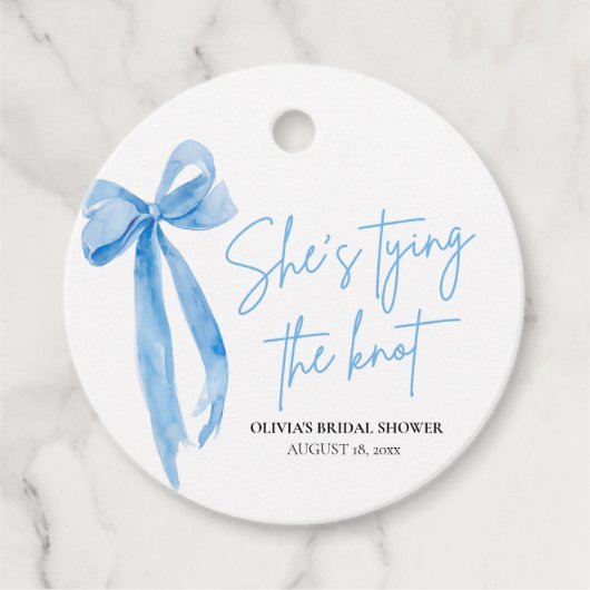 Stofbruine strik ze maakt de knoop los bruids douc bedankjes labels (Voorkant)