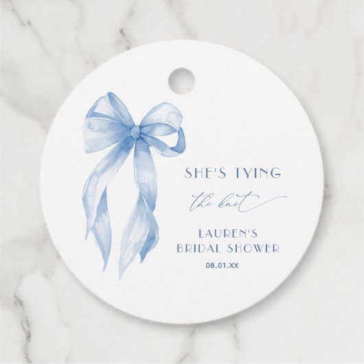 Stofbruine strik zij is aan het trouwen bruids dou bedankjes labels (Achterkant)