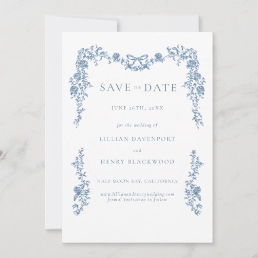 Stofbruine Toile Chinoiserie Trouw Datum Opslaan Kaart (Voorkant)