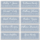 Stofbruine Trouw Uitnodiging Adres Labels Blauw<br><div class="desc">Makkelijk te personaliseren, namen en adressen / individuele adreslabelstickers voor trouwkaarten. Deze chic, modern en stijlvolle trouwadreslabels hebben de namen van je gasten in witte elegante handgeschreven kalligrafie op een stoffig blauwe achtergrond. Voeg eenvoudig de namen en adressen van je gasten toe. Exclusief voor jou ontworpen door Happy Dolphin Studio....</div>