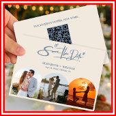 Stofbruine Trouwfoto QR-code Elegant Save The Date