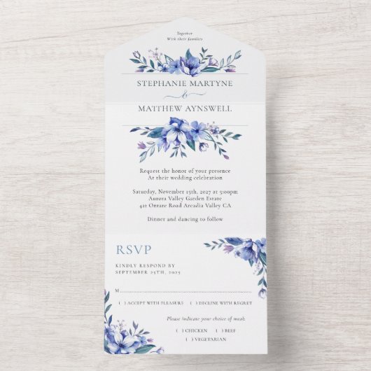 Stofbruine Waterverf Bloem Bruiloft All In One Uitnodiging (Binnen)