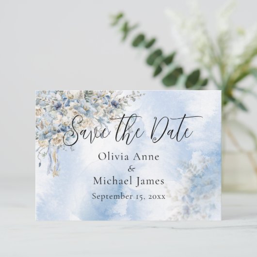 Stofbruine waterverf bloemenscriptuur bruiloft save the date (Staand voorkant)