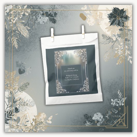 Stoffelijk blauw Art Deco  lijst bruiloft Bedankzakje