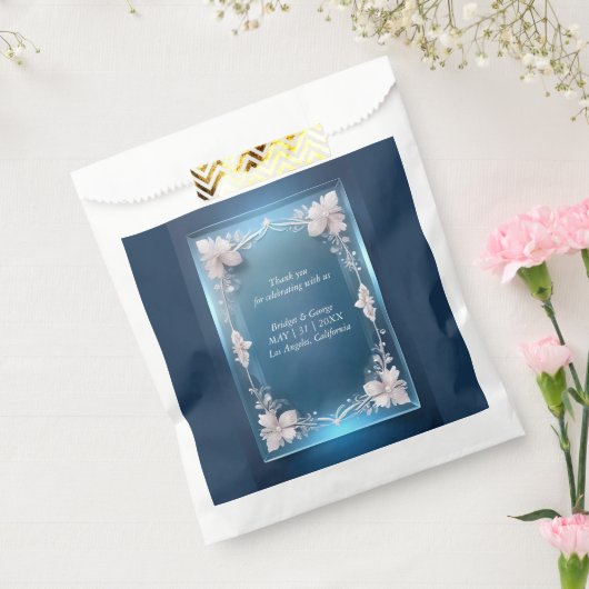 Stoffelijk blauw Art Deco  lijst bruiloft Bedankzakje (Gezegeld)