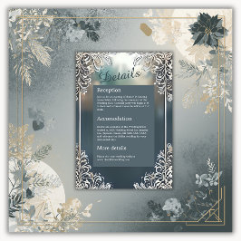 Stoffelijk blauw Art Deco lijst bruiloft Informatiekaartje