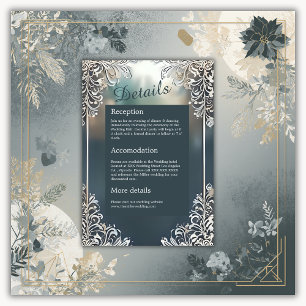 Stoffelijk blauw Art Deco lijst bruiloft Informatiekaartje