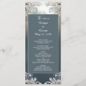 Stoffelijk blauw Art Deco  lijst bruiloft Programmakaart (Voorkant)