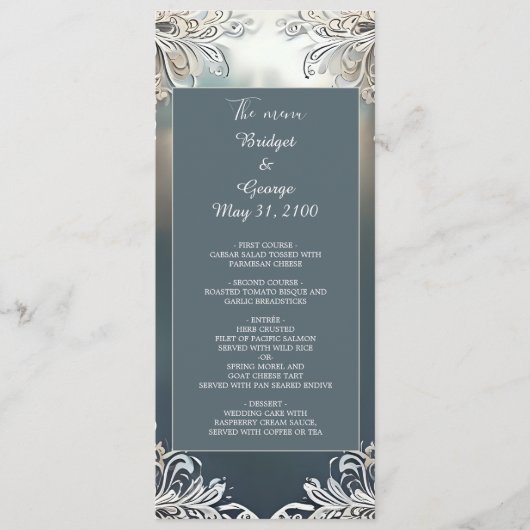 Stoffelijk blauw Art Deco  lijst bruiloft Programmakaart (Voorkant)