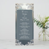 Stoffelijk blauw Art Deco  lijst bruiloft Programmakaart (Staand voorkant)