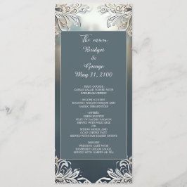 Stoffelijk blauw Art Deco  lijst bruiloft Programmakaart