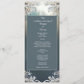 Stoffelijk blauw Art Deco  lijst bruiloft Programmakaart (Achterkant)