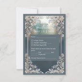 Stoffelijk blauw Art Deco  lijst bruiloft RSVP Kaartje (Voorkant)