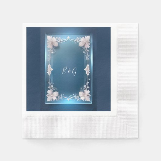 Stoffelijk blauw Art Deco  lijst bruiloft Servet (Voorkant)