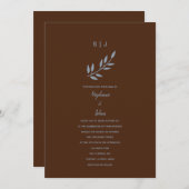 Stoffelijk Blauw Blad Monogram Terracotta Bruiloft Kaart (Voorkant / Achterkant)