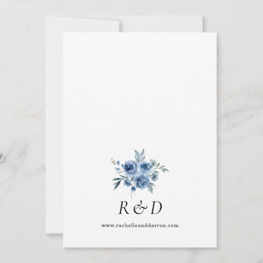Stoffelijk Blauw & Blauw Bloemen Bruiloft V2 Kaart (Achterkant)