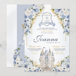 Stoffelijk Blauw Bloemen Prinses Kasteel Royal Qui Kaart