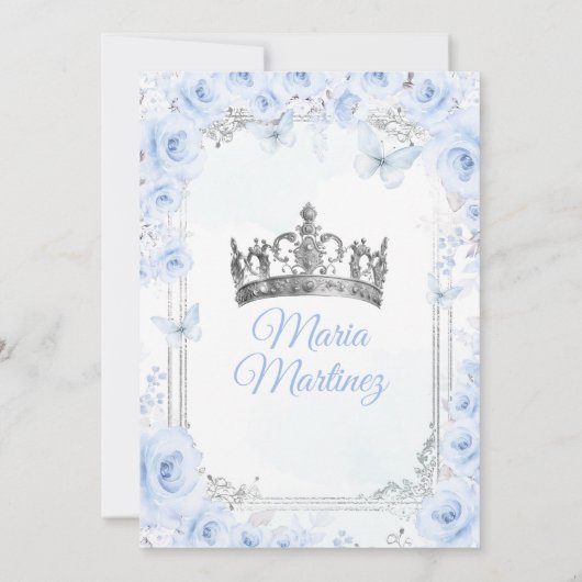 Stoffelijk Blauw Bloemen Prinses Mis Quince 15 Ano Kaart (Achterkant)