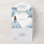 Stoffelijk Blauw Bloemen Prinses Quinceañera 15 An All In One Uitnodiging (Buitenkant)