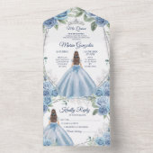 Stoffelijk Blauw Bloemen Prinses Quinceañera 15 An All In One Uitnodiging (Binnen)