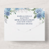 Stoffelijk Blauw Bloemen Prinses Quinceañera 15 An All In One Uitnodiging (Achterkant)