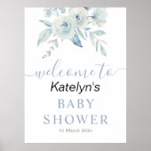 Stoffelijk blauw bloemenbord baby shower welkomstb poster (Voorkant)