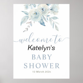 Stoffelijk blauw bloemenbord baby shower welkomstb poster