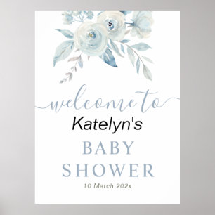 Stoffelijk blauw bloemenbord baby shower welkomstb poster