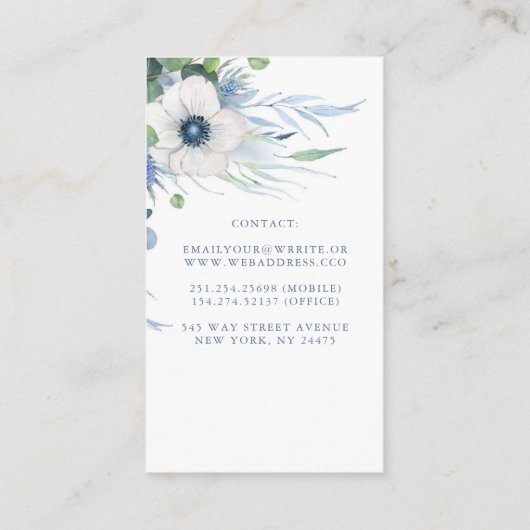 Stoffelijk Blauw Bloemengroen Anemone en Eucalyptu Visitekaartje (Achterkant)