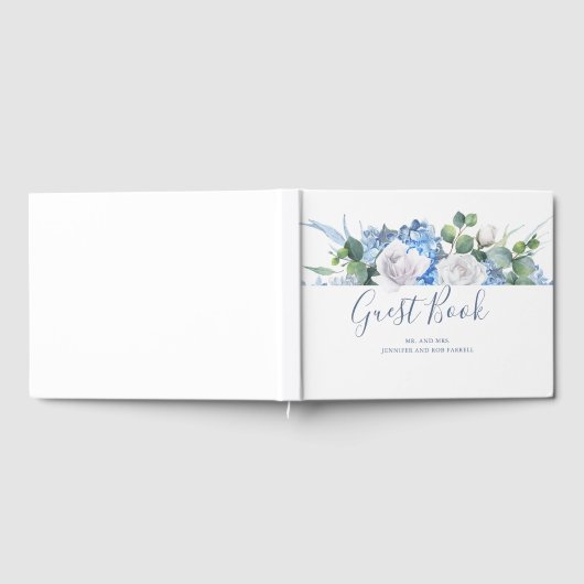 Stoffelijk blauw bloemengroen | Hydrangea bruiloft Gastenboek (Volledig)