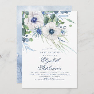 Stoffelijk blauw bloemengroen Modern Baby shower Kaart