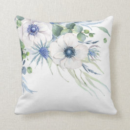 Stoffelijk blauw bloemengroen Waterverf Elegant Kussen