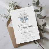 Stoffelijk blauw bloemenkruis doop kaart