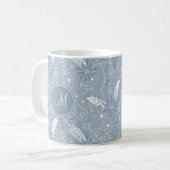 Stoffelijk blauw boho veren bloemen paislies patro koffiemok (Voorkant links)