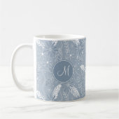 Stoffelijk blauw boho veren bloemen paislies patro koffiemok (Links)