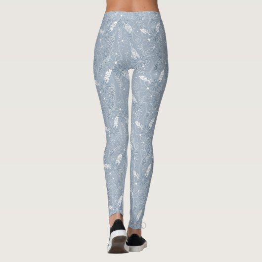 Stoffelijk blauw boho veren bloemen paislies patro leggings (Achterkant)