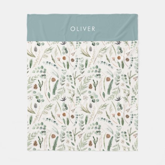 Stoffelijk blauw botanisch elegant modern familieg fleece deken (Voorkant)