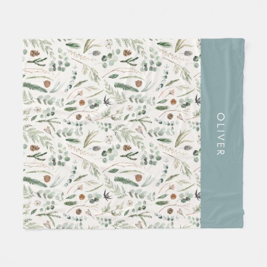 Stoffelijk blauw botanisch elegant modern familieg fleece deken (Voorkant (Horizontaal))