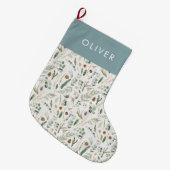 Stoffelijk blauw botanisch elegant modern familieg grote kerstsok (Voorkant (Hangend))