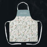 Stoffelijk blauw botanisch elegant modern familieg schort<br><div class="desc">Salie groen,  stoffig blauw,  zwart,  bruin groen en grijs elegant modern gebladerte eucalyptus waterverf botanische natuurlijke kerstvakantie cadeau gepersonaliseerd schort ontwerp. Eenvoudig,  schoon en elegant minimaal ontwerp.</div>