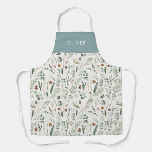 Stoffelijk blauw botanisch elegant modern familieg schort