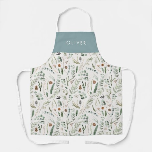 Stoffelijk blauw botanisch elegant modern familieg schort (Voorkant)